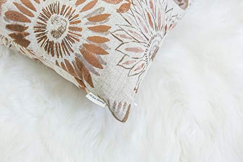 Mika Home Pack of 2 Throw Pillow Covers Decorative Pillow Cases for Sofa Couch Bed,Sunflower Pattern,22x22 Inches,Brown Cream - Image 4