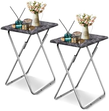 Garden 4 you Folding TV Tray Table,TV Dinner Table with Sturdy MDF Top,Eating Trays for Living Room with No Assembly Required, 2PCS (Black Marble) by Garden4you