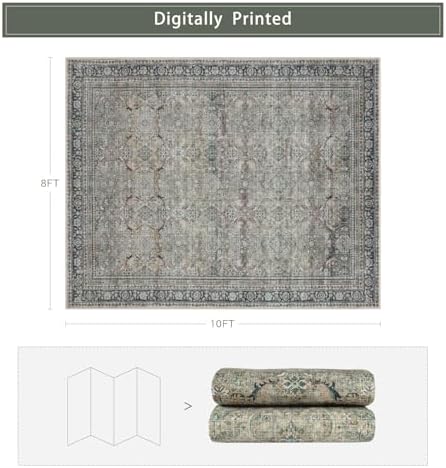 Green Retro 8x10 Washable Area Rugs for Living Room,Bedroom,Dining Room - Image 2