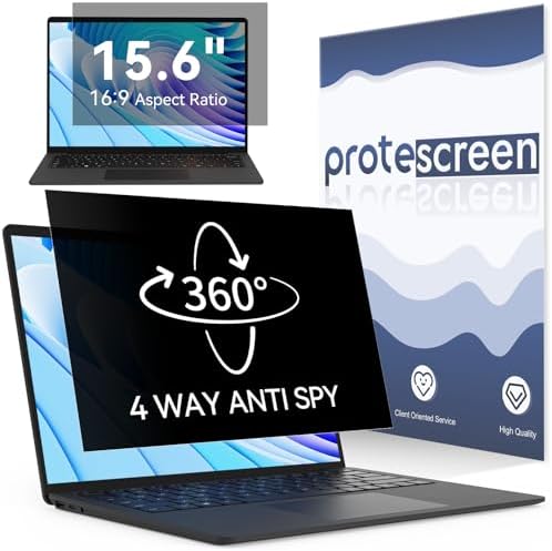 360° Laptop Privacy Screen 15.6 Inch for 16:9 Computer, 15" Monitor 4 Way Privacy Anti Glare Protector Blue Light Filter Shield Film Compatible with Lenovo/Hp/Dell/Acer/Asus/Thinkpad/Envy/Toshiba by Protescreen