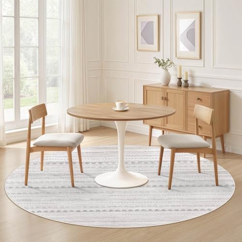 Nakagishi Round Rug Boho Area Rugs: 5x5 Washable Large Circle Neutral Soft Stain Resistant Non-Slip Carpet for Women Aged 25-45 Farmhouse Decor Enthusiasts - Living Room Bedroom Dining Room Nursery - Image 4