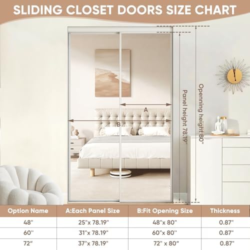 BARNSMITH 48 x 80 Inches Mirrored Closet Door, One Side Mirror with Top & Bottom Track Kits, 2-Panels Steel Frame Sliding Mirror Closet Door, Easy to Install - Image 4