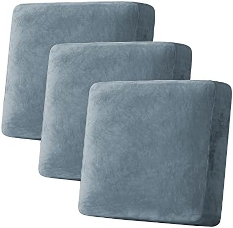 H.VERSAILTEX Velvet Stretch Couch Cushion Cover Plush Cushion Slipcover for Chair Loveseat Sofa Cushion Furniture Protector Seat Cushion Sofa Cover (3 Piece XL Sofa Cushion Covers, Stone Blue) by HVERSAILTEX