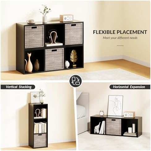 IOTXY DIY Modular Cubby Bookcase - Stackable 3-Cube Open Bookshelf, Black - Image 5