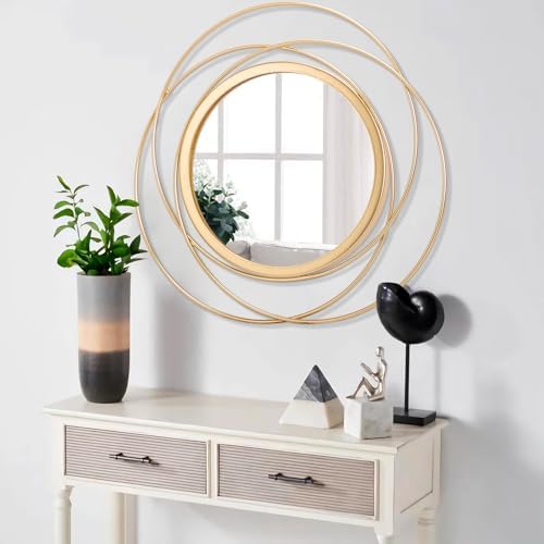 Wall Mirror Mounted Gold Large Round Decorative Mirrors, Circle Metal Art Mirror Home for Bathroom Vanity, Living Room or Bedroom 24" x 24" - Image 5