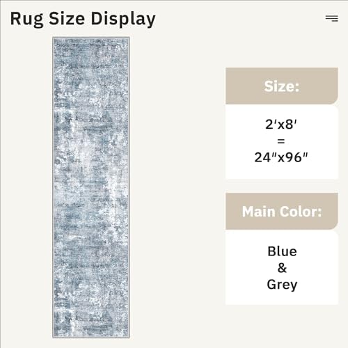 Soalmost Abstract Runner Rug 2x8 Washable Hallway Kitchen Runners Blue/Grey - Image 5