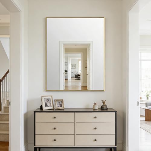 Bathroom Mirror for Wall, 40x30 Inch Framed Vanity Mirror Brushed Gold - Image 4