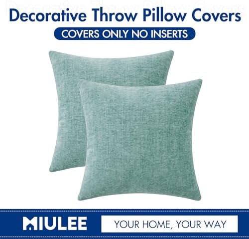 MIULEE Soft Chenille Throw Pillow Covers Aqua Green 16x16 Inch Pack of 2 - Image 6