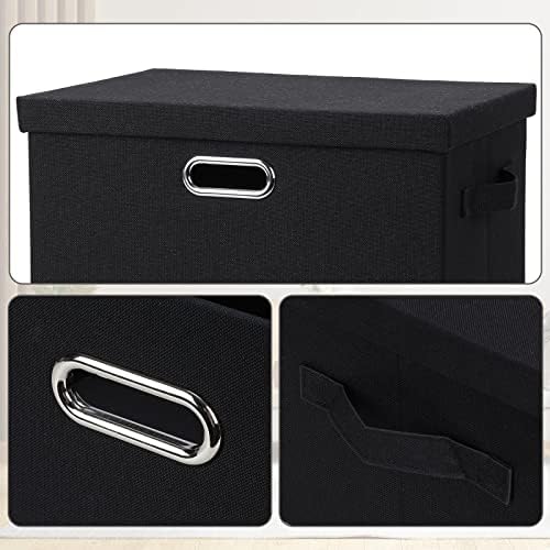 Graciadeco Large 17" 36 Quart Collapsible Stackable Storage Bins with Lids, 3 Packs Black Linen Fabric Closet Boxes with Lids, Storage Cube Baskets Container Organizers for Bedroom Office(17 x12 x11) - Image 6