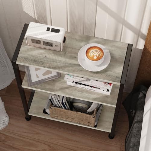 3-Tier Side Table Set of 2, Small End Table, Sofa Side Table for Narrow Spaces, Slim End Table, Nightstand Table, for Living Room Bedroom Office, Greige - Image 6