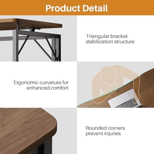 JOYMOOP 40" Brown Folding Desk, No Assembly, Wooden Top, Middle Size - Image 5