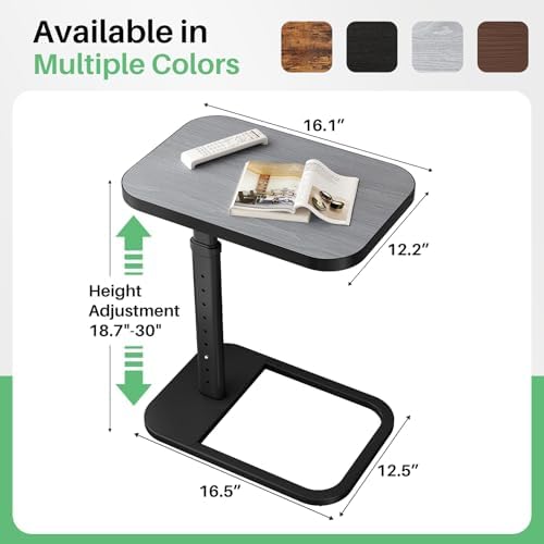 Kitstorack Adjustable Height C-Shaped End Table, 9-Level Side Table with Thickened Metal Rounded Edge, Couch Table Slides Under Sofa or Bed, Eating, Working, TV Tray Table for Small Spaces, Dark Gray - Image 6