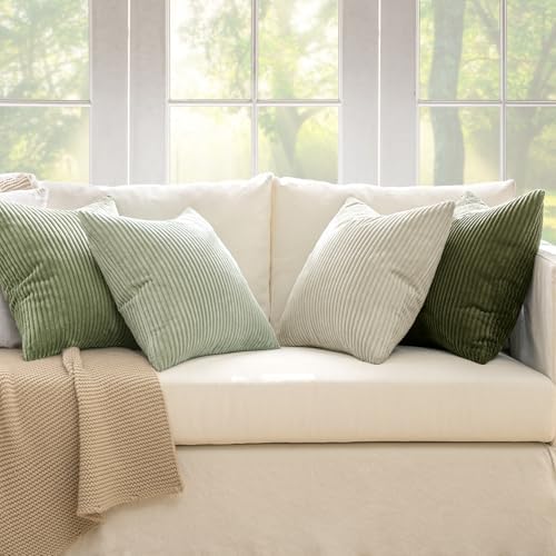 MIULEE Soft Corduroy Decorative Throw Pillow Covers Light Green 18x18 - Image 7