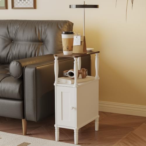 Veegle Narrow Nightstand, Skinny End Side Table(White) - Image 5