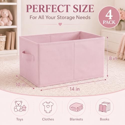 Yinder 4 Pcs Cube Storage Bin, Light Pink 14''x10''x8'' Storage Cubes - Image 2