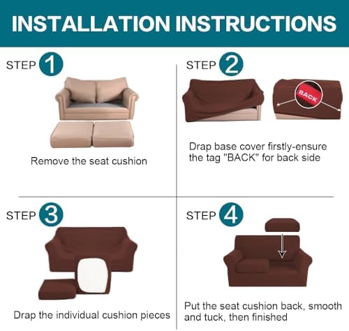 Turquoize 3 Piece Sofa Covers For 2 Cushion Couch Sofa Slipcover Soft Couch Cover For Dogs-Washable Sofa Furniture Cover With 2 Individual Cushion Covers, Thick Jacquard Fabric (Loveseat, Burnt Brick) - Image 6