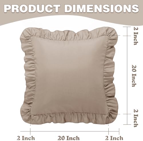 KKJIAF 2 Pack Ruffle Pillow Cases 20x20 Inches, Khaki - Image 3