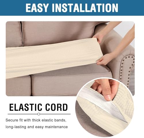 H.VERSAILTEX Super Stretch Individual Seat Cushion Covers Sofa Covers Couch Cushion Covers Slipcover Sets Thick Jacquard Textured Twill Fabric (1 Piece Chair Cushion Cover, Cream) - Image 5