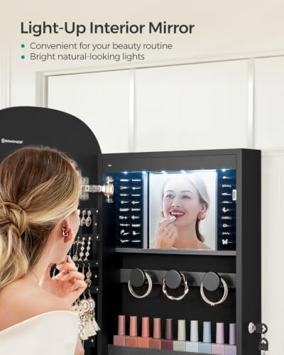 SONGMICS Jewelry Organizer, LED Jewelry Cabinet, Wall/Door Mounted - Image 6