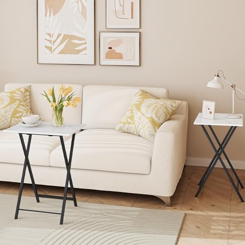 HOOBRO Folding TV Tray Tables, Set of 2 Stable Snack Table for Small Space, Portable Sofa Side Table, Easy Assembly and Storage, Ideal for Snacks and Meals in Living Room, Marble and Black BW25BZ01 - Image 5