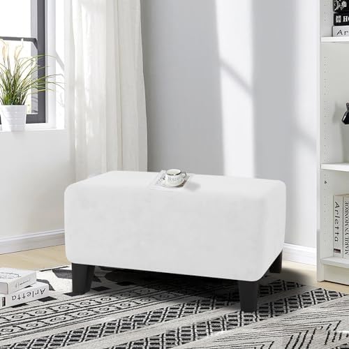MAXIJIN Velvet Ottoman Cover Rectangular Stretch Square Ottoman Covers Slipcover Rectangle Washable Foot Stool Cover Thick Storage Protector with Elastic Bottom (Ottoman Medium, White) - Image 2
