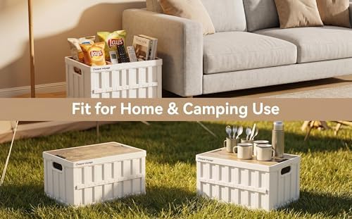 VIMI 50L Collapsible Storage Bins with Lids Stackable Utility Crates with Handles Plastic Large Folding Containers for Organizing Tools,Books,Food,Drinks,Camping&Transport (White-3 Pack) - Image 2
