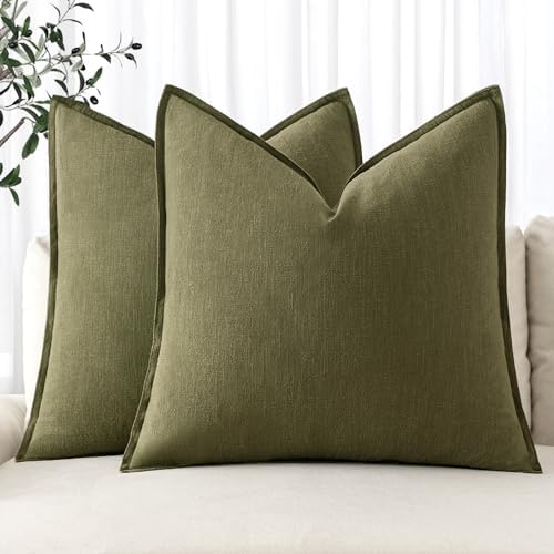 MIULEE Decorative Linen Pillow Covers 18x18 Inch Green by MIULEE