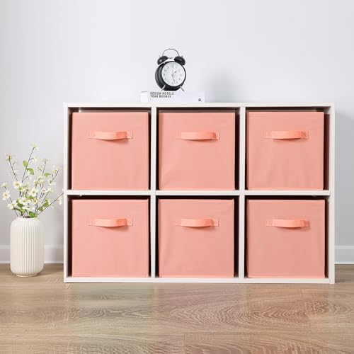 Stero Fabric Storage Bins 6 Pack Fun Colored Durable Storage Cubes with Handles Foldable Cube Baskets for Home, Kids Room, Closet and Toys Organization Peachpuff - Image 4