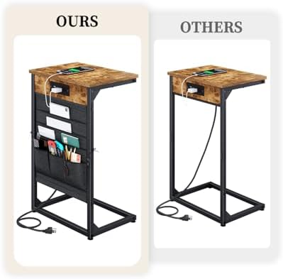 C-Shaped End Tables Set of 2, Small Couch Side Table with Fast-Charging Station, Sofa TV Tray Table with Storage Bag for Living Room, Bedroom, Bedside ET-BR-W2 - Image 4