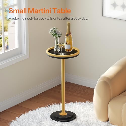 HOOBRO Small Round Side Table, Drink Table, Coffee Martini Table with Pedestal Accent for Small Spaces in Living Room, Bedroom, Sofa Couch, Black and Gold DB168BZ01 - Image 6