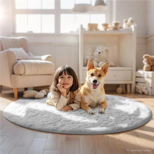 Ophanie Round Rug 6Ft White Circle Area Rug, Aesthetic Room Decor, Fluffy Fuzzy Bedroom Carpet, Plush Soft Shaggy Living Room Rugs for Kids Home, Nursery with Over 99 pcs Pile fibers - Image 3