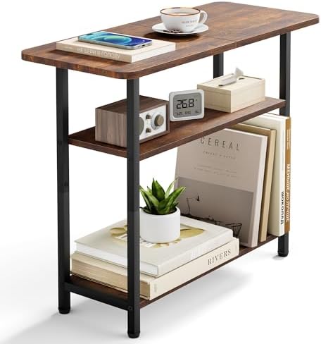 SLEEPING LAMB Side Table for Living Room, 3-Tier End Table for Small Space with Wide Storage Tabletop, Rustic Brown Narrow Nightstand for Bedroom, Sofa Couch by SLEEPINGLAMB