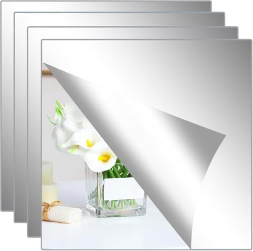 Mirror Stickers for Walls 4 Packs Self Adhesive Stick on Mirrors Tiles by Abyssaly