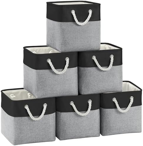 FinishingBo 11 inch Cube Storage Bin with Handles 6 Pack by SimplifySpaceSimplifyLife