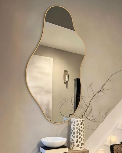 Irregular Wall Mirror 20"X 36" Asymmetrical Gold Bathroom Mirror Abstract Decorative Wall Hanging Mirror for Bedroom, Living Room, Bathroom, Entryway, Hallway - Image 3