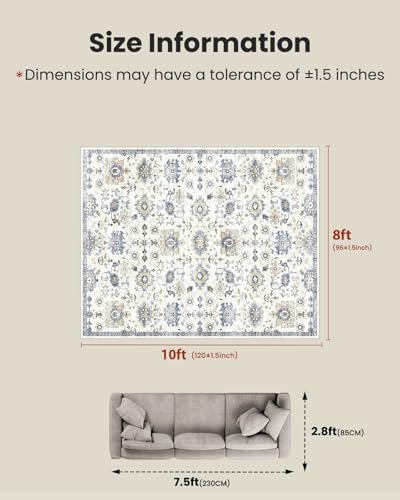 AMADA HOMEFURNISHING Washable Area Rug, Low-Profile Large Area Rug with Non-Slip Backing & Durable Edge Binding, Vintage Large Rugs for Living Room, Bedroom, Dinning Room (8x10,Blue/White) - Image 2