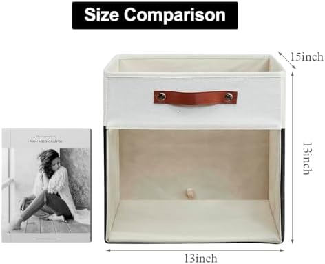 Bagnizer Storage Cubes, 4 Pack Linen Foldable Storage Bins with Clear Window and 2 Handles, 13x15x13 Storage Cube Bins for Shelf Closet, Kallax, Clothes, Books - (Black / Off-White) - Image 7