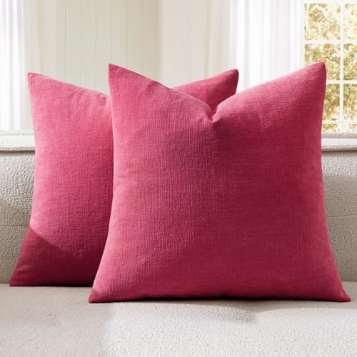 MIULEE Hot Pink Red Chenille Couch Throw Pillow Covers, 18x18 by MIULEE