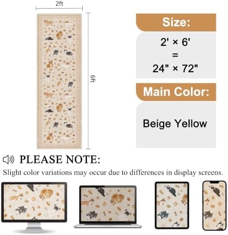 DUKINO 2x6 Kitchen Runner Rug, Washable Soft Non Slip Dog Rug, Beige Yellow - Image 2