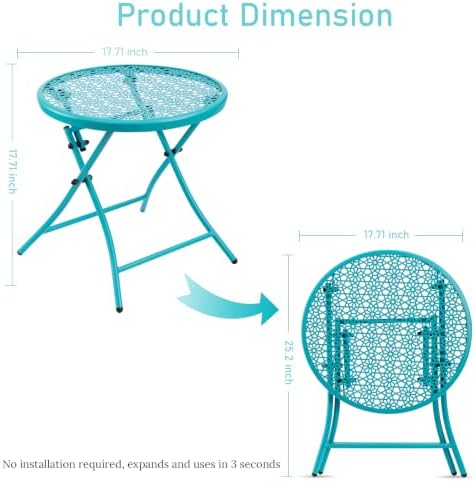 TeoKJ Folding Outdoor Side Table, No Assembly Patio Table with Cutouts - Image 3