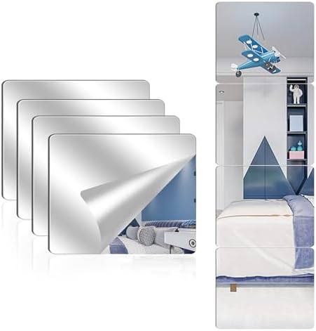 4 Pack Acrylic Mirrors for Wall,8 x 8 Inch Self Adhesive Frameless Small Mirror Tiles, Flexible Plastic Mirror Sheets for Bedroom Home Gym Door (12 * 14 inch) by Unknown