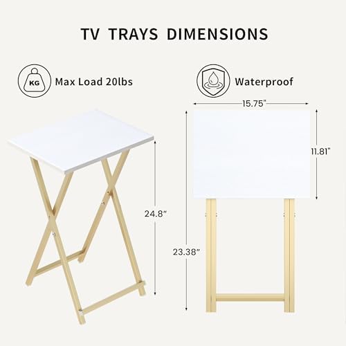 Acovy Foldable TV Trays, Small Folding Table, TV Trays Set of 2, TV Dinner Tray, Side Table for Bed, Couch, Portable Easy to Move, White & Gold - Image 3
