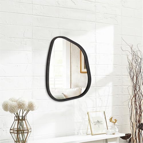 Asymmetrical Mirror for Wall Irregular Oval Wood Frame Modern Unique Wall Mirror Decorative Vanity Bathroom Living Room Bedroom Entryway Hallway Artistic Wavy Mirror Small 14"x10" - Image 2