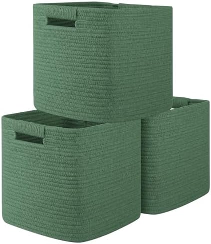 OIAHOMY Storage Cubes 11 Inch Storage Bins 3-Pack Square Baskets Green by MasterofSpaceOptimization