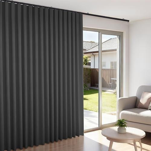 Room Divider Blackout Curtains Flexible Sliding Tracks Sets Ceiling Mounted Rod Window Curtain Privacy Separation for Bedroom Living Rooms,1 Panel Black Drape and Black Track Set-W216xH108 in - Image 2
