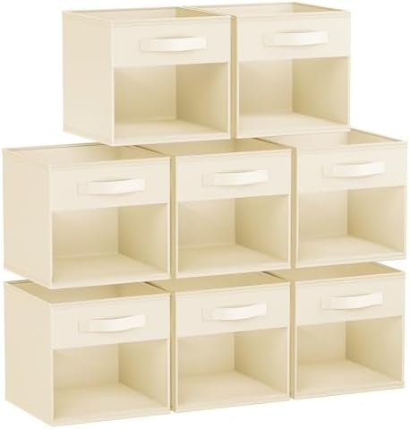 DIMJ Storage Cubes, Cube Storage Bin, 8 Pack Foldable Storage Cubes with Window, Closet Storage Bins with Handle, 11x 11 inch Closet Organizer Bins for Clothes, Toys, Books (Beige ) by DiMJ