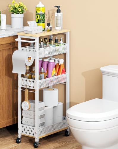 OKZEST Slim Bathroom Organizers and Storage Cart with Toilet Paper Holder by OKZEST