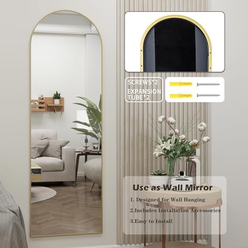 48"x 14" Arched Full Length Door Mirror, Full Body Mirror, Gold - Image 7