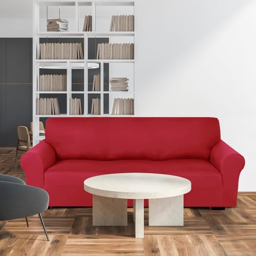 Peryiter 3 Pcs Couch and Loveseat Sofa Covers,Xmas Red,Milk Silk - Image 6