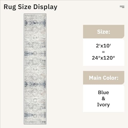 Soalmost Runner Rug 2x10 Washable Hallway Kitchen Runners Blue/Ivory - Image 5